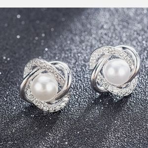 White Pear Stud Earring 925 Silver Stud Earrings